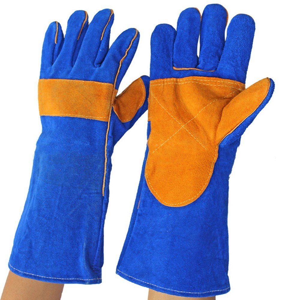 Leather Forge Welding Gloves Blue Practical Heat Resistant Gloves