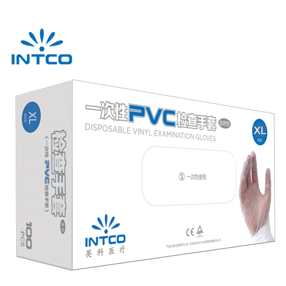 INTCO 100PCS Disposable PVC Gloves Examination Gloves Powder Free for Food Processing Restaurant Kitchen Catering Home