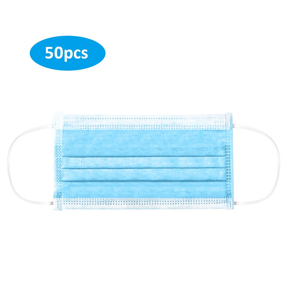 YY/T0969-2013 50pcs Disposable 3-Layer Mask Non-woven Fiber Fabric Breathable Face Mask Anti Dust Flexible Earloop Mouth Mask Sanitary Mask 50pack/Box Blue