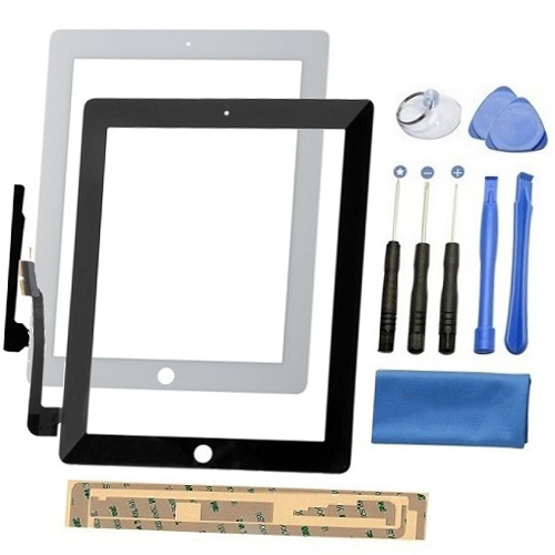 iPad 3 Screen Replacement Glass Touch Digitizer Repair Kit + Tools + Video Instructions - Black / White