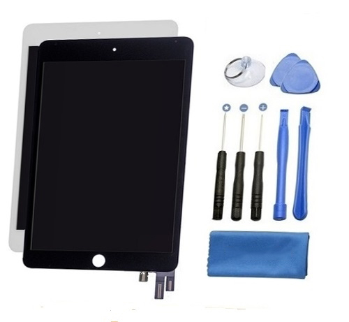 iPad Mini 4 Screen Replacement LCD and Digitizer Repair Kit + Tools + Easy Video Instructions - Black / White