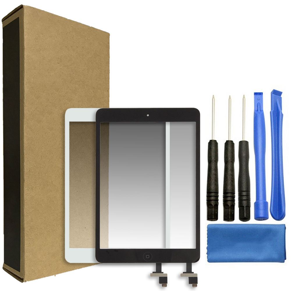 iPad Mini 1 & Mini 2 Screen Replacement Glass Touch Digitizer Repair Kit + Tools + Easy Video Instructions - Black / White