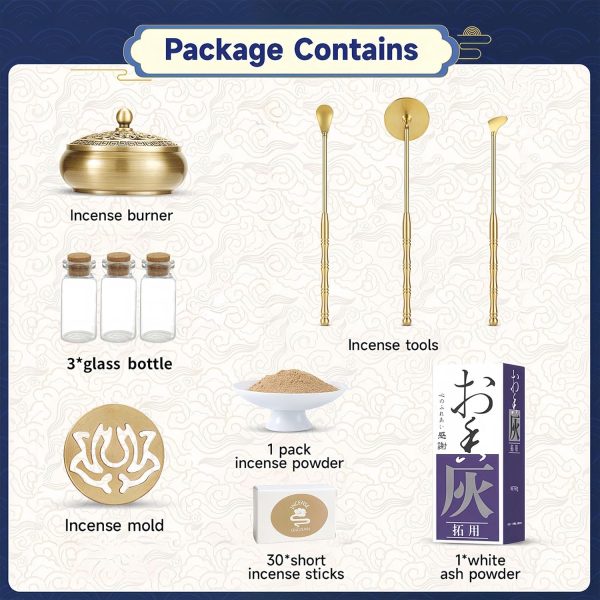 Zen Artistry: 16-Piece Brass Incense Ceremony Set & Powder Mold Kit