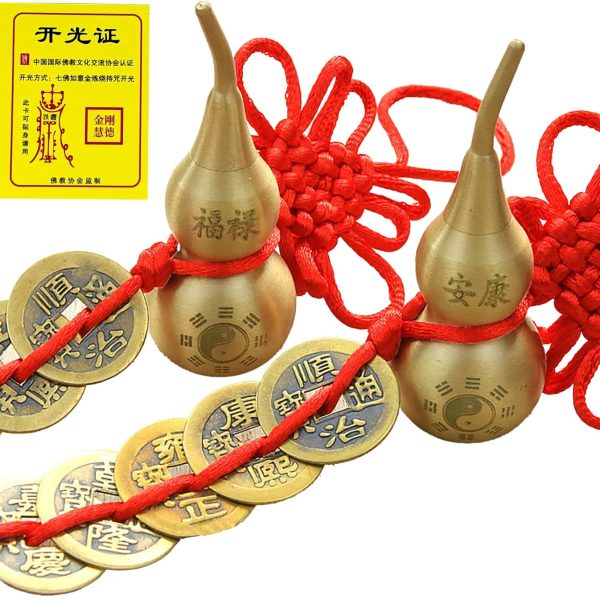 Feng Shui Brass Wu Lou & Five Emperors Coins Amulet