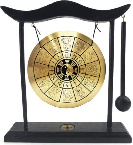 Zen Art Brass Feng Shui Desktop Gong with Chinese Zodiac Signs Decor