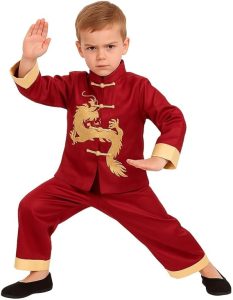 Lunar New Year Boys' Red Satin Tang Suit with Dragon Embroidery