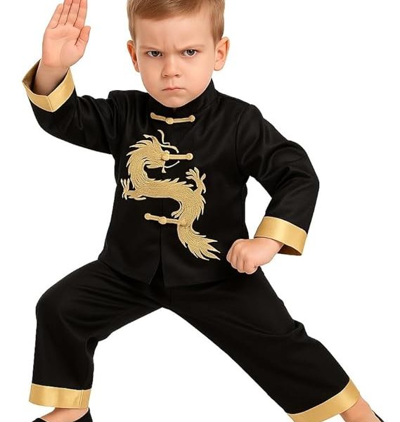 Lunar New Year Boys' Red Satin Tang Suit with Dragon Embroidery